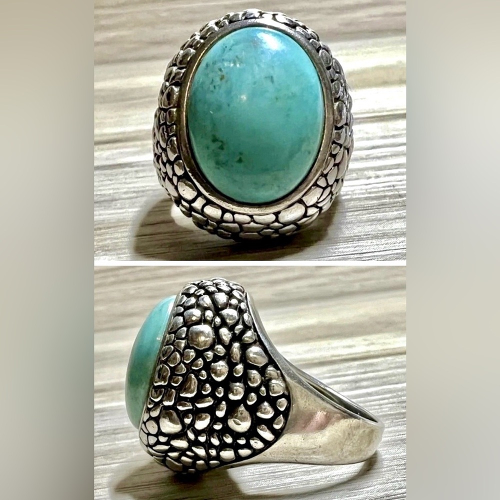 Vintage Designer Whitney Kelley Sterling Silver Turquoise Dome Ring, Size 7, 13g